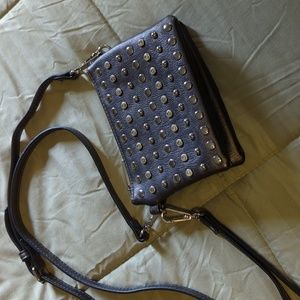 Charming Charlie Gray studded crossbody/wristlet